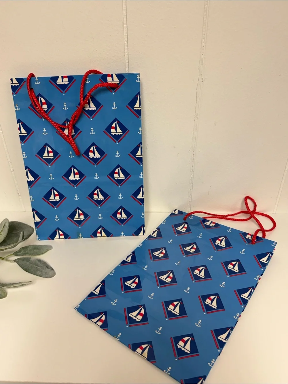 Vintage American Greetings Blue Nautical Sailboat Gift Bags (2 Bags) Gift Wrap